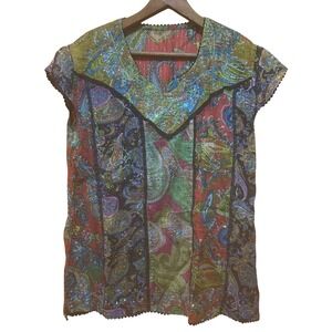 Blouse Womens M (read) Multicolor Sequin Patchwork Style Boho Gypsy Festival